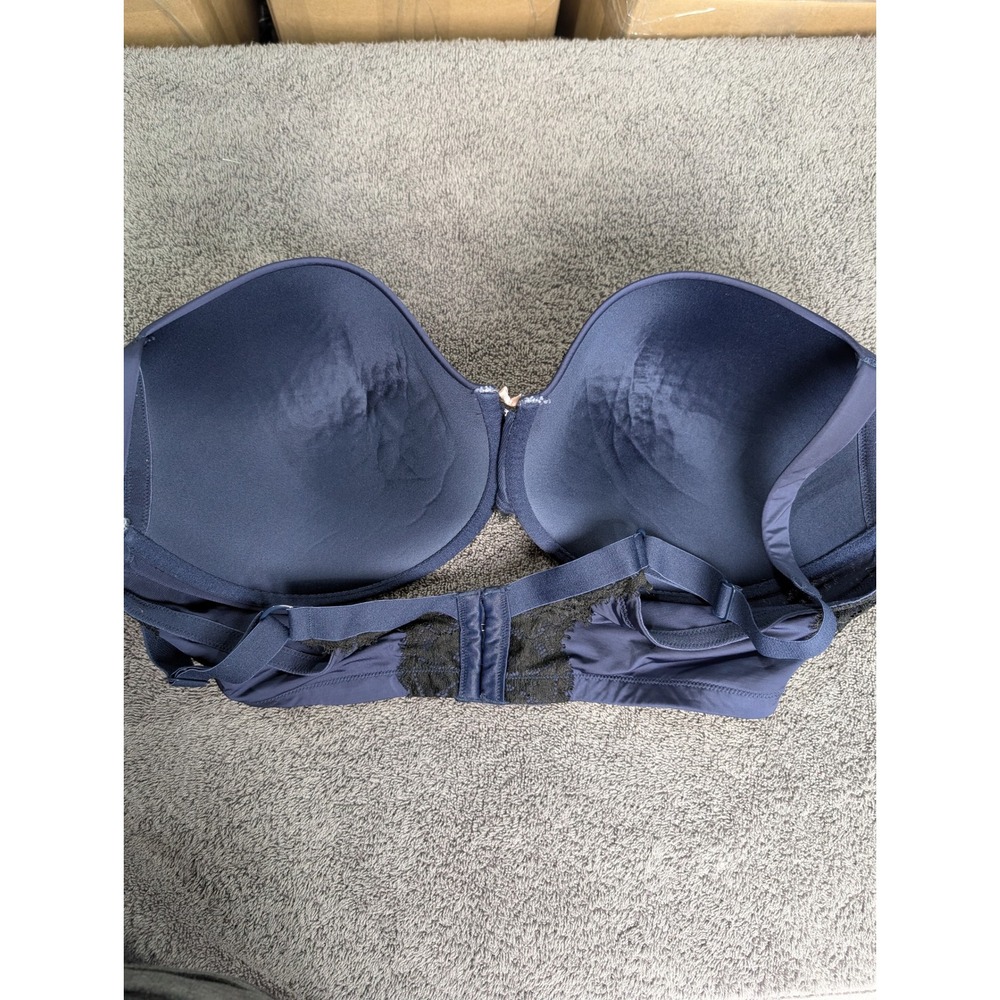 Torrid Navy Blue Black Lace Push Up Balconette Bra 42DDD Underwire Padded